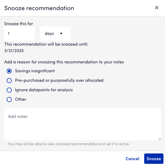 Snooze Recommendation Meu
